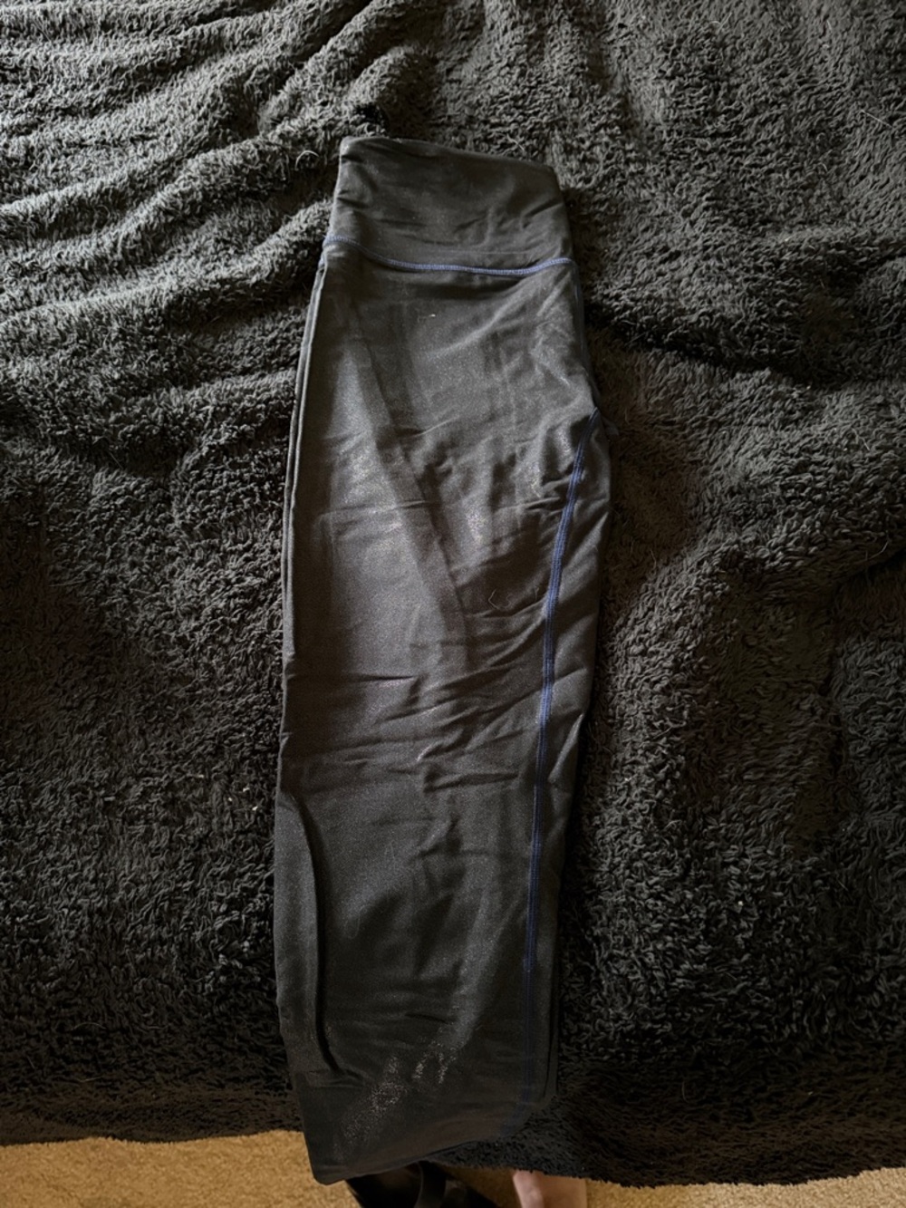 ZYIA Black Leggings with Subtle Blue Stitching